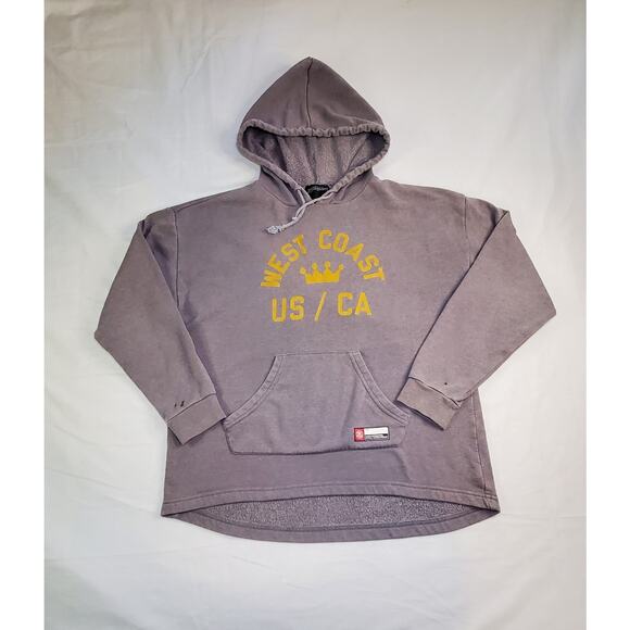 Vintage Stussy Size M Spellout hoodie Embroidered Pocket Grey West Coast Ca10 - Picture 1 of 12